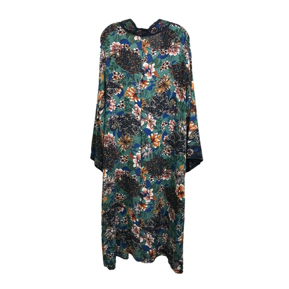 SIMPLE By Suzanne Betro Womens Duster Kimono Topper Cover Up Green Navy Floral M - Picture 6 of 9